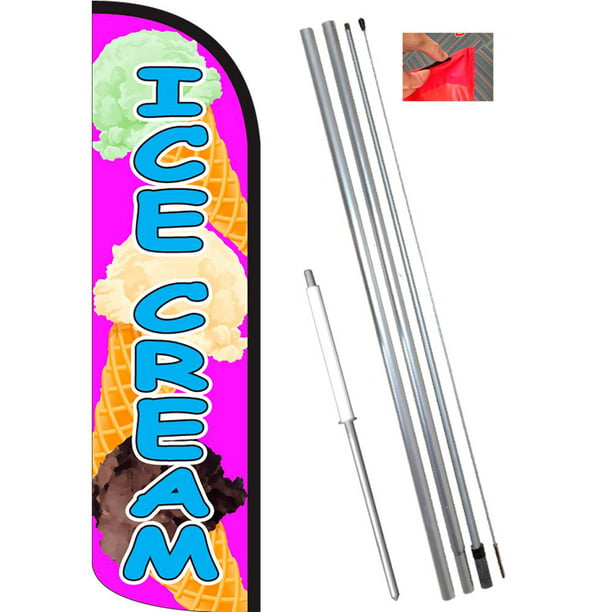 13.5ft Feather Banner Ice Cream - Style 3 Double-Sided, Poles and Spike Base Included 